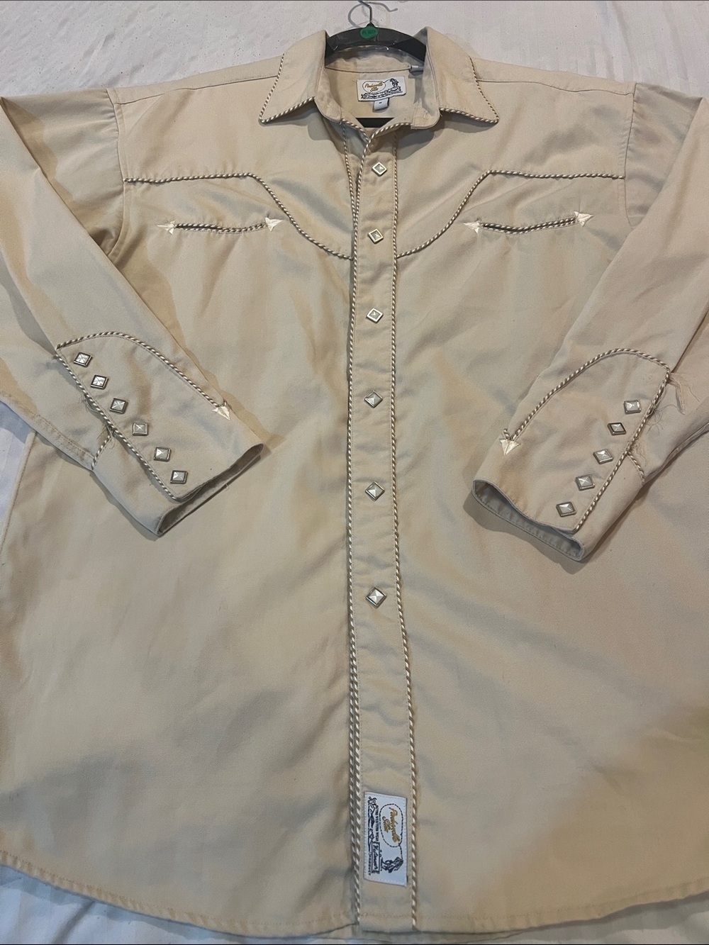 Panhandle Slim Beige Western Snap-Front Shirt with Stud Trim